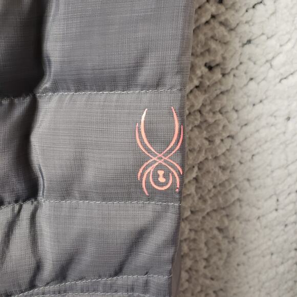 Spyder Down Puffer Jacket Womens M Gray Pink Hooded Zip Winter Ski Luxe 38x26 - Picture 6 of 14